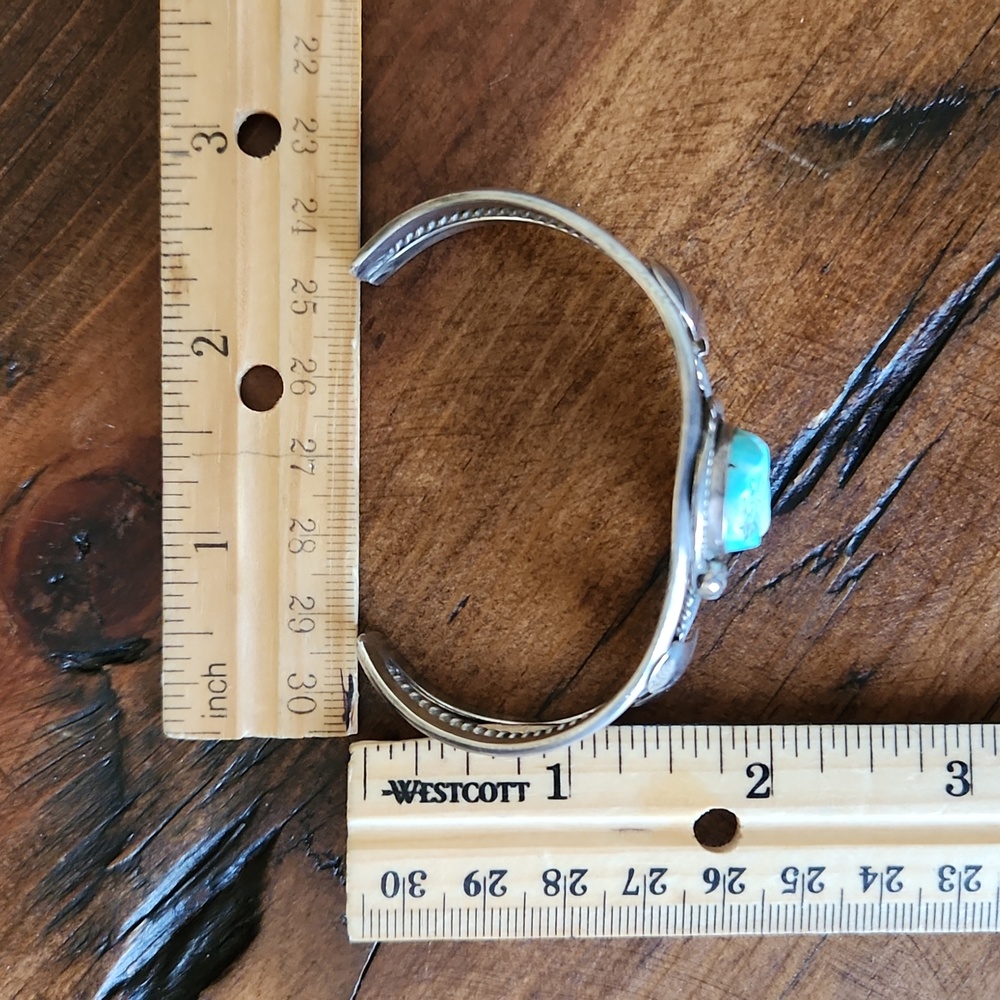 Vintage Sterling & Turquoise Cuff Bracelet - Picture 10 of 11